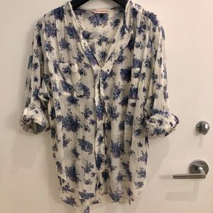 Rebecca Taylor White/Blue/Purple Floral Top
